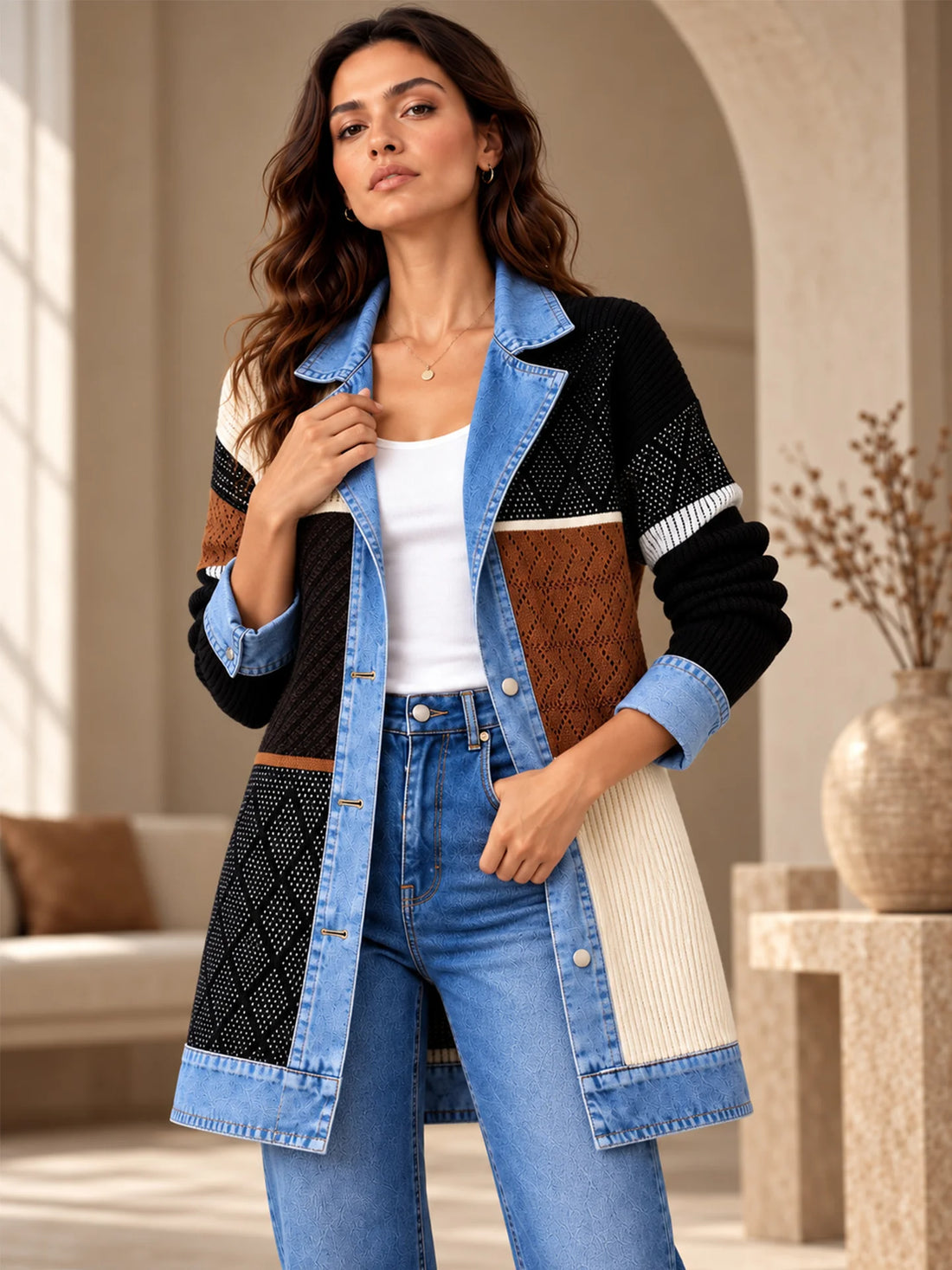MARINA | Chaqueta de punto con detalles denim