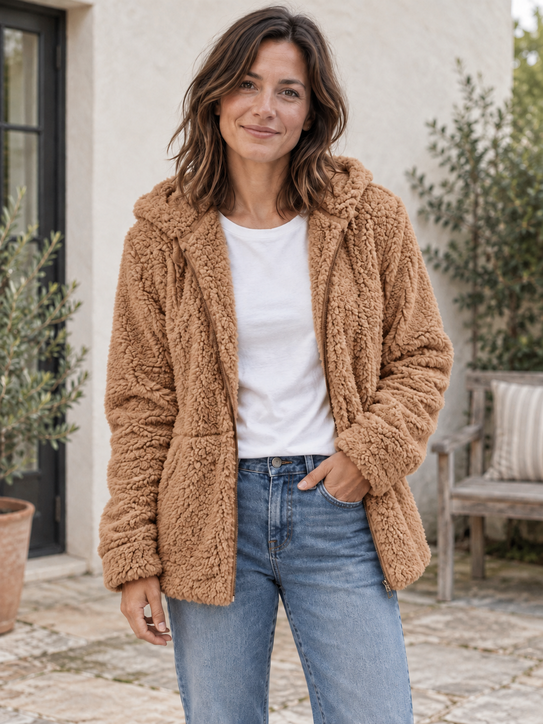 TERESA | Chaqueta efecto borreguito con capucha