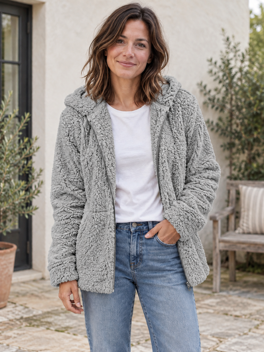 TERESA | Chaqueta efecto borreguito con capucha
