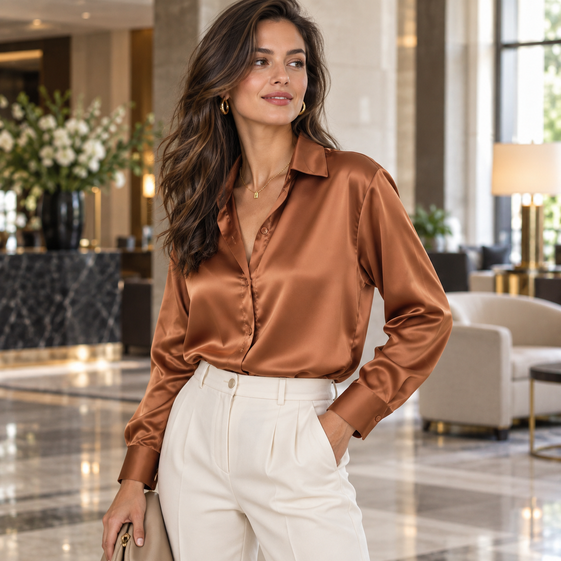 VICTORIA Blusa Satinada – Elegancia Fluida