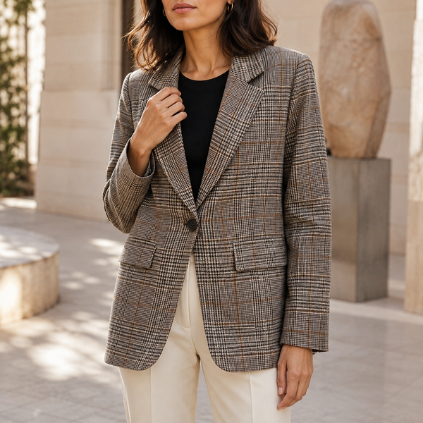 LUCÍA Blazer de Cuadros – Estilo Refinado