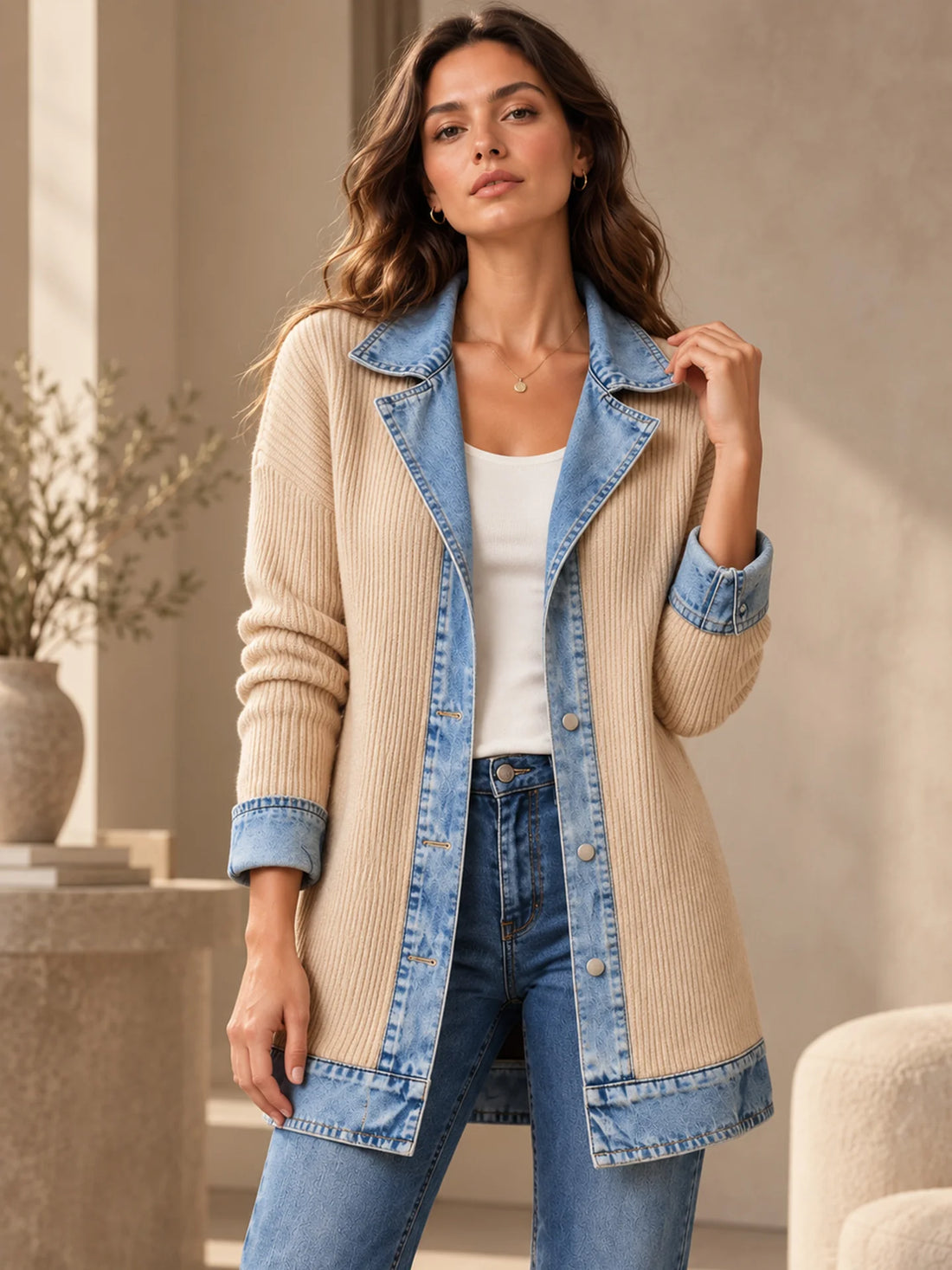 MARINA | Chaqueta de punto con detalles denim