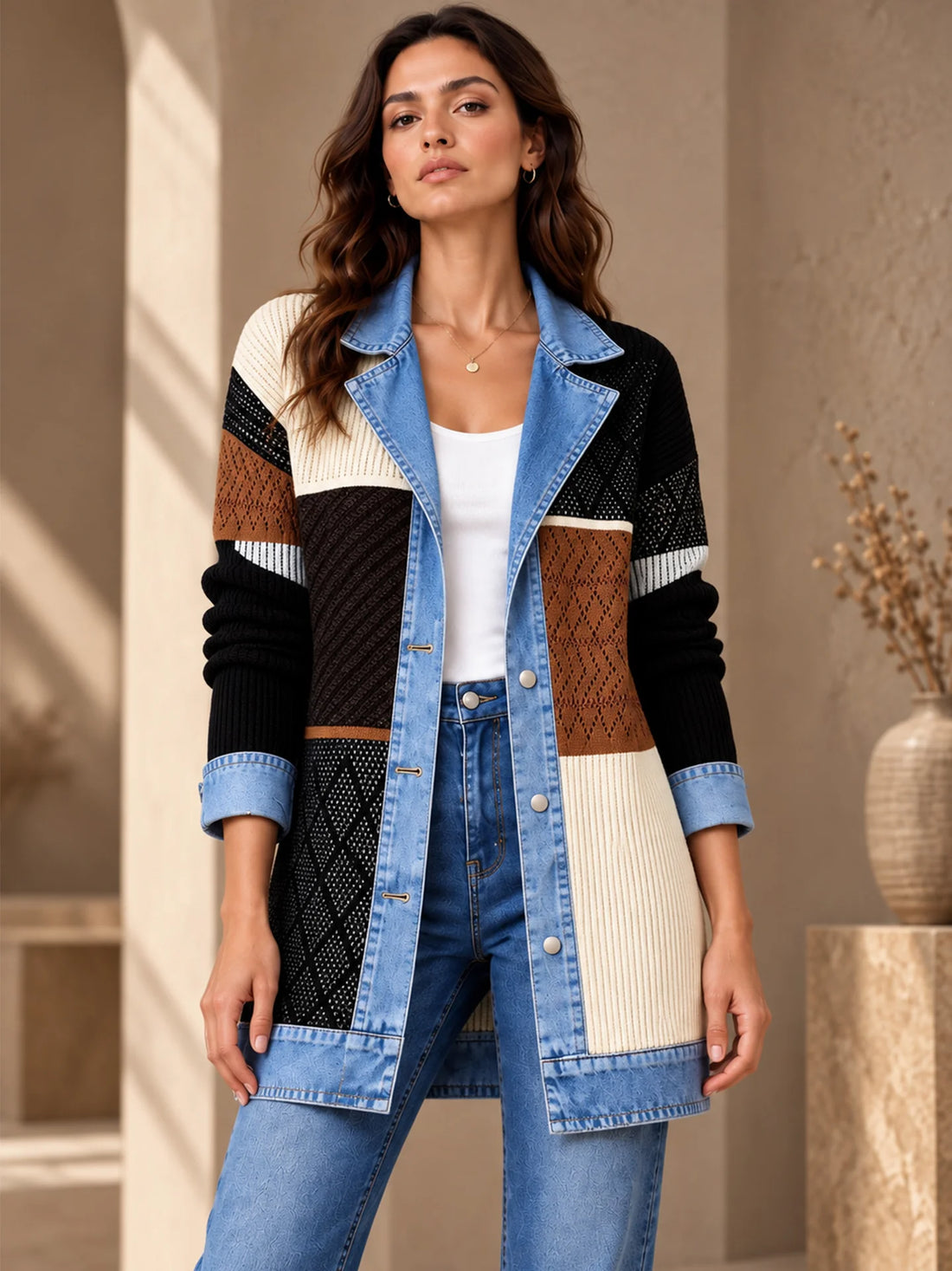MARINA | Chaqueta de punto con detalles denim