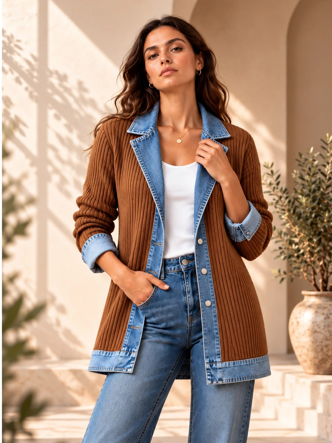 MARINA | Chaqueta de punto con detalles denim