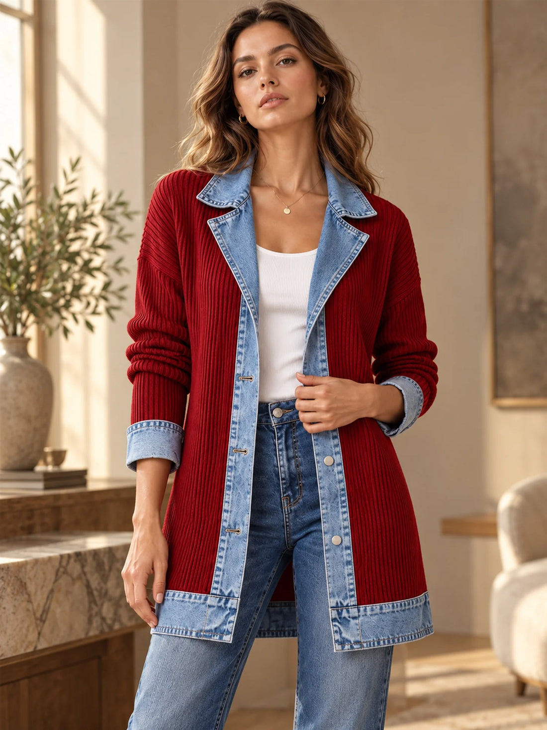 MARINA | Chaqueta de punto con detalles denim