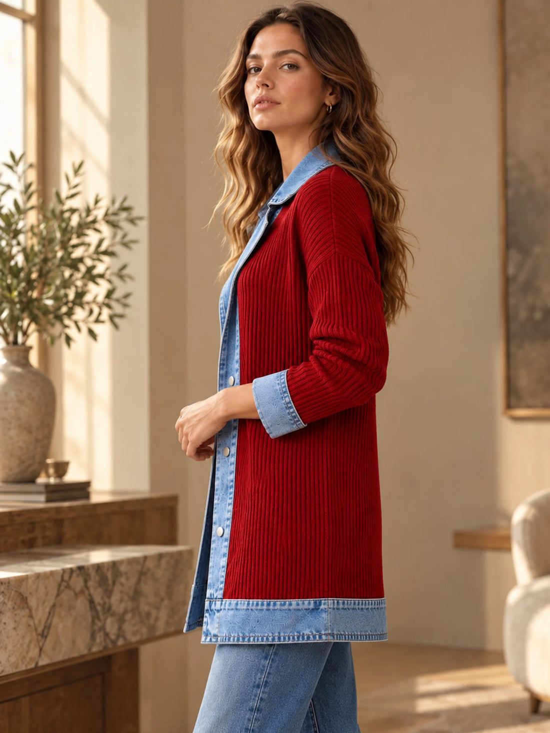 MARINA | Chaqueta de punto con detalles denim