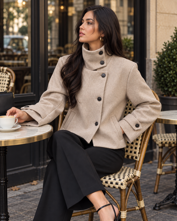 NORA Chaqueta de Cuello Alto – Minimalismo Elegante