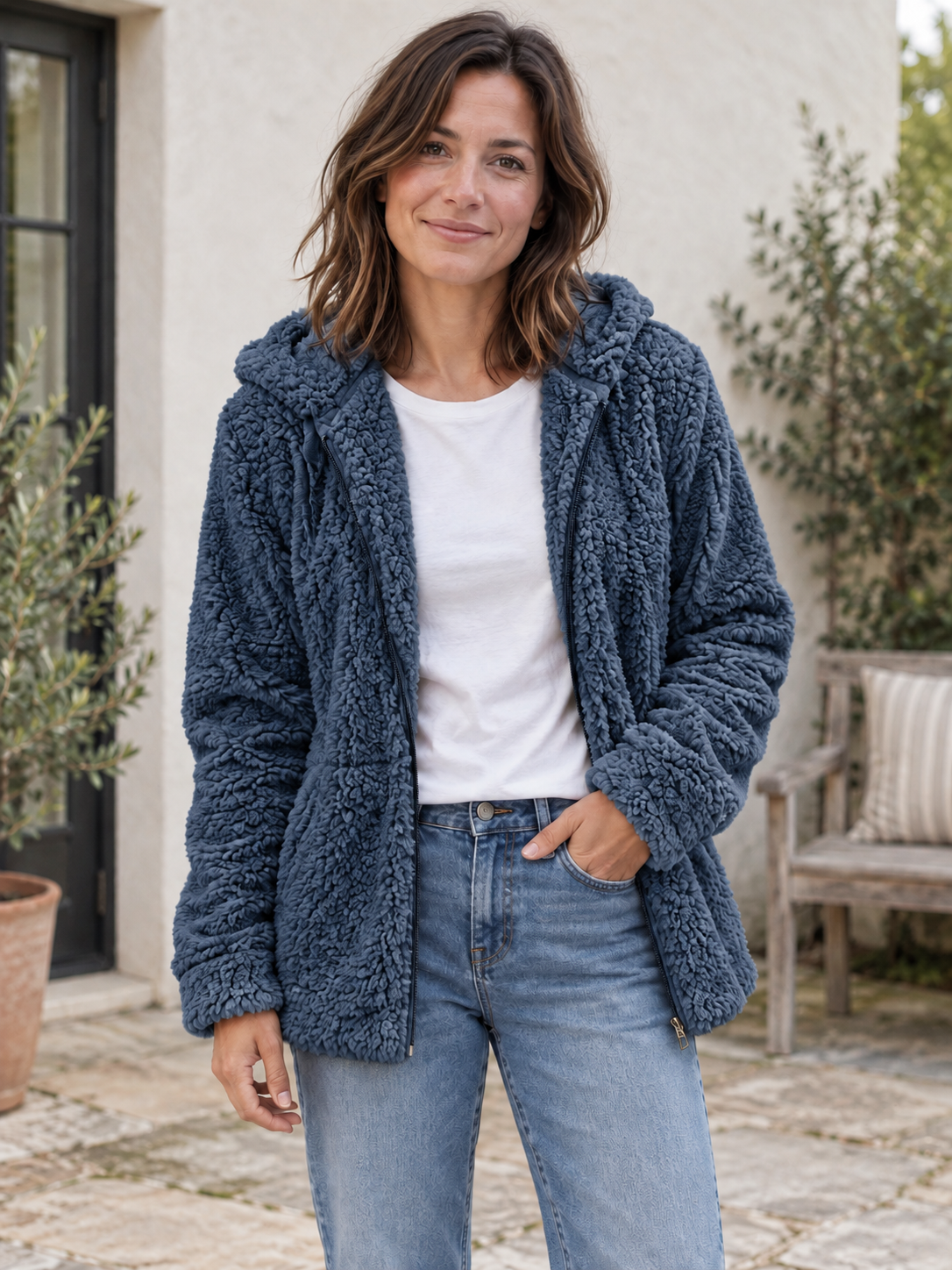 TERESA | Chaqueta efecto borreguito con capucha