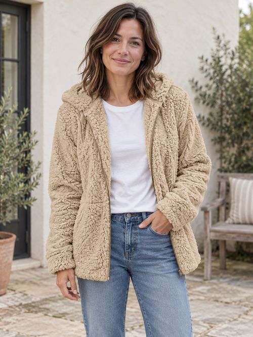TERESA | Chaqueta efecto borreguito con capucha