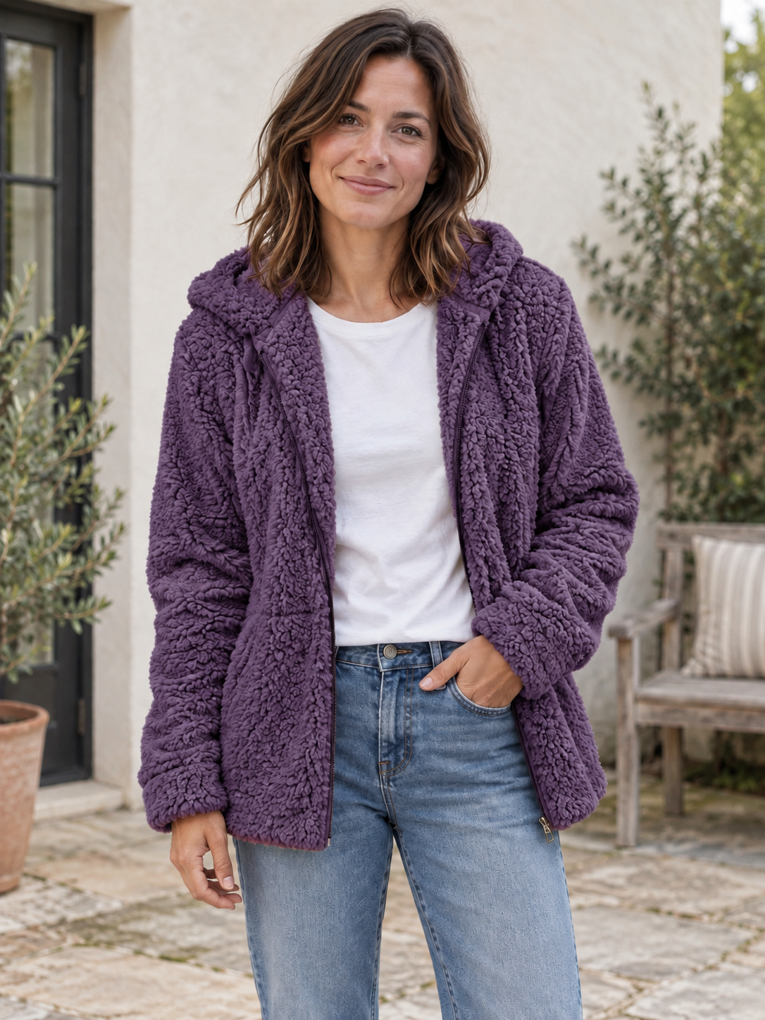 TERESA | Chaqueta efecto borreguito con capucha