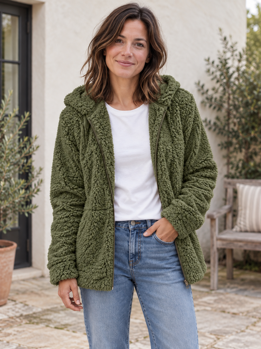 TERESA | Chaqueta efecto borreguito con capucha
